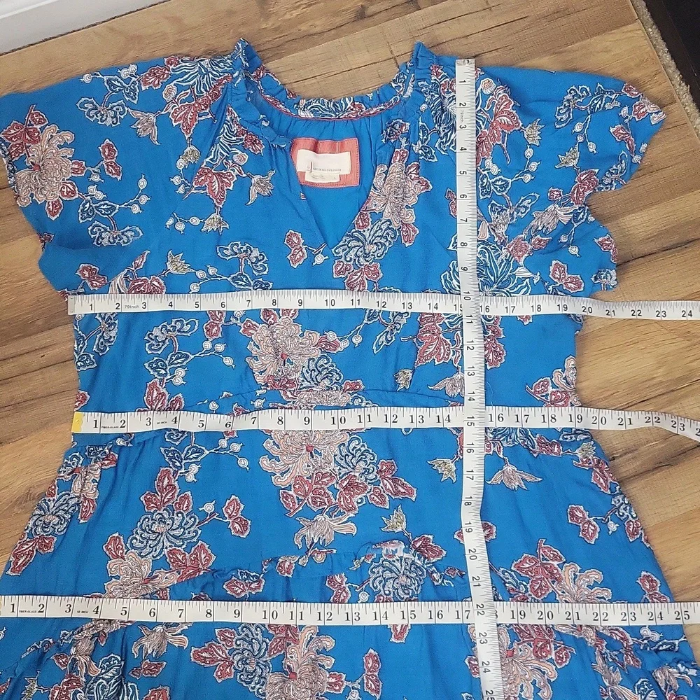 By ANTHROPOLOGIE Blue Robin Tiered Floral Mini Dress Size L - Picture 11 of 15